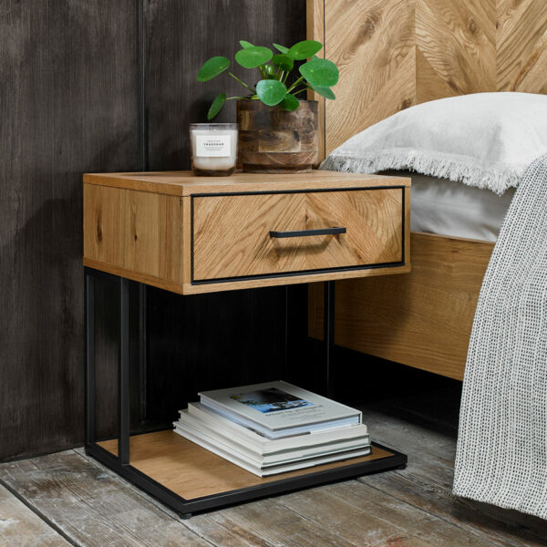 Lambourne Rustic Oak 1 Drawer Nightstand | Bedside Table
