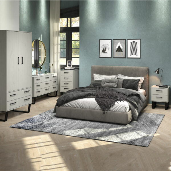 Mowbray 4 Drawer Narrow Chest Of Drawers | Grey Waxed Pine | Black | Self Assembly