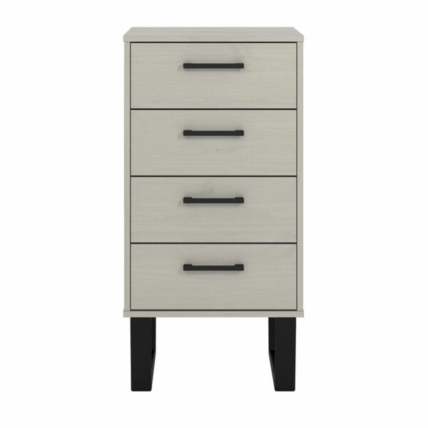 Mowbray 4 Drawer Narrow Chest Of Drawers | Grey Waxed Pine | Black | Self Assembly