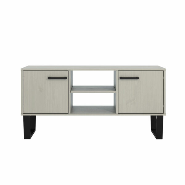 Mowbray 2 Door Flat Screen TV Unit | Grey Waxed Pine | Black | Self Assembly