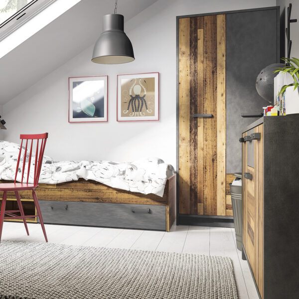 Ingles Cabinet with 3 Doors and 1 Drawer | Walnut and Dark Matera Grey | Self Assembly