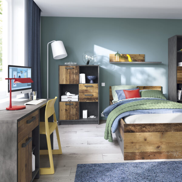Ingles Cabinet with 3 Doors and 1 Drawer | Walnut and Dark Matera Grey | Self Assembly