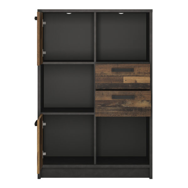 Ingles Low Bookcase with 2 Doors and 2 Drawers | Walnut and Dark Matera Grey | Self Assembly