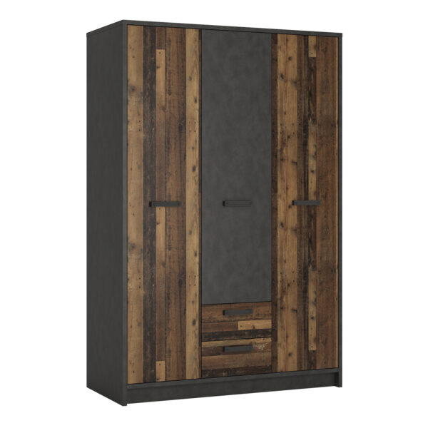 Ingles 3 Door Wardrobe with 2 Drawers | Walnut and Dark Matera Grey | Self Assembly