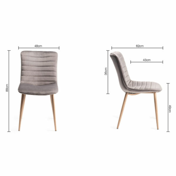 Eriksen Pair of Grey Velvet Fabric Chairs with Grey Rustic Oak Effect Legs