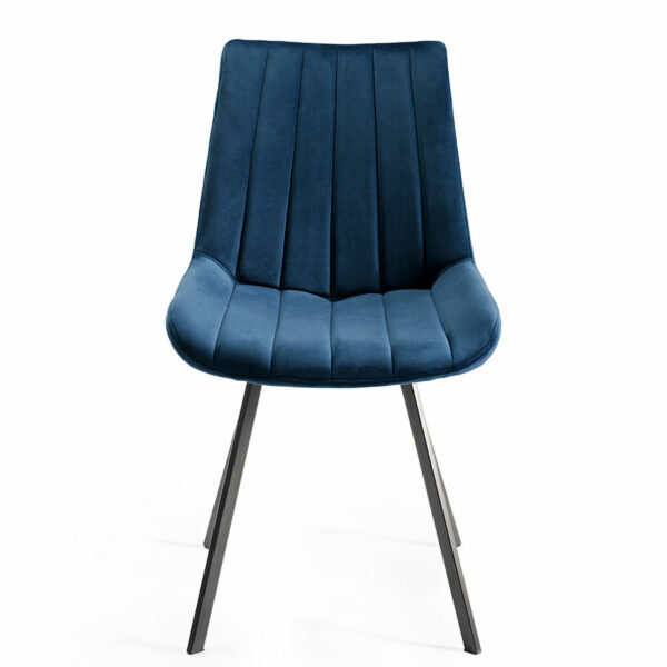 Fontana Pair of Blue Velvet Fabric Chairs with Grey Hand Brushing on Black Powder Coated Legs