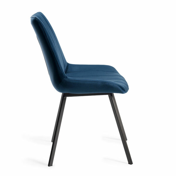 Fontana Pair of Blue Velvet Fabric Chairs with Grey Hand Brushing on Black Powder Coated Legs