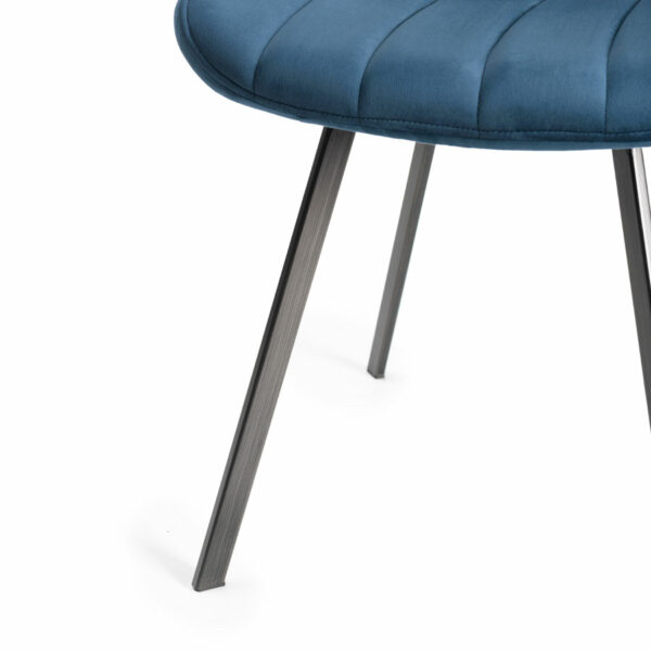 Fontana Pair of Blue Velvet Fabric Chairs with Grey Hand Brushing on Black Powder Coated Legs