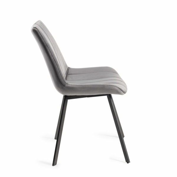 Fontana Pair of Grey Velvet Fabric Chairs with Grey Hand Brushing on Black Powder Coated Legs