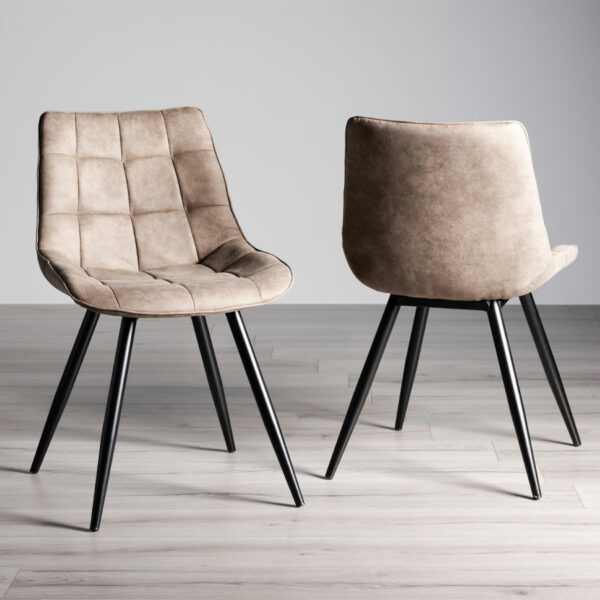 Seurat Pair of Tan Faux Suede Fabric Chairs with Sand Black Powder Coated Legs