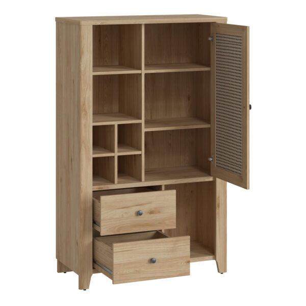 Spire 1 Door 2 Drawer Cabinet | Oak & Rattan Effect | Self Assembly