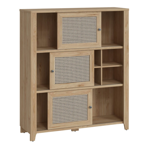 Spire 3 Door Cabinet | Oak & Rattan Effect | Self Assembly