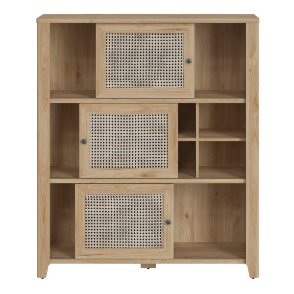 Spire 3 Door Cabinet | Oak & Rattan Effect | Self Assembly