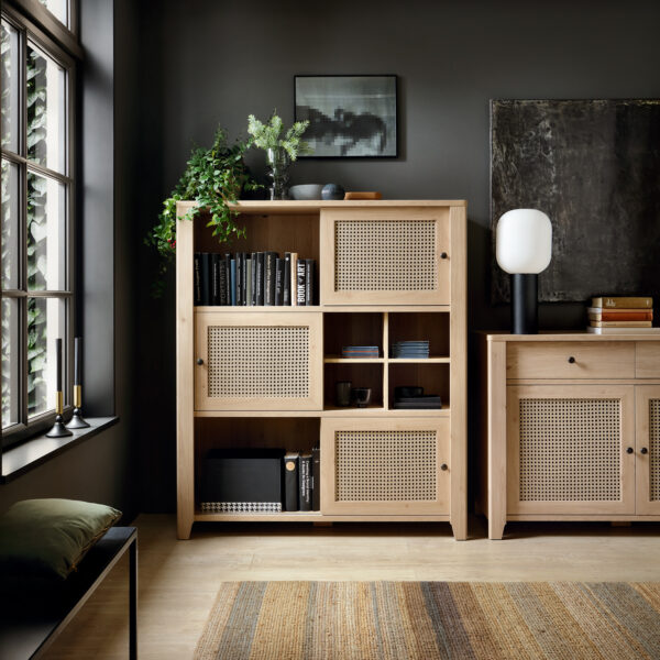 Spire 3 Door Cabinet | Oak & Rattan Effect | Self Assembly