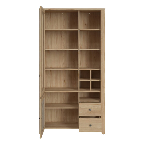 Spire 2 Door 2 Drawer Display Cabinet | Oak & Rattan Effect | Self Assembly
