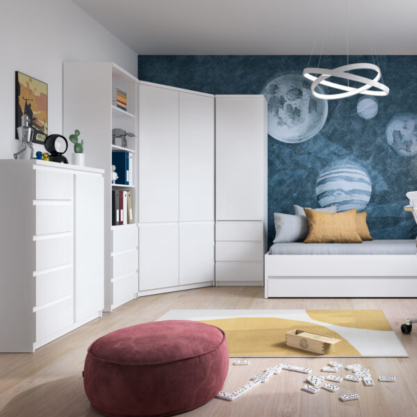 Birtley 1 Door 5 Drawer Cabinet in White | Self Assembly