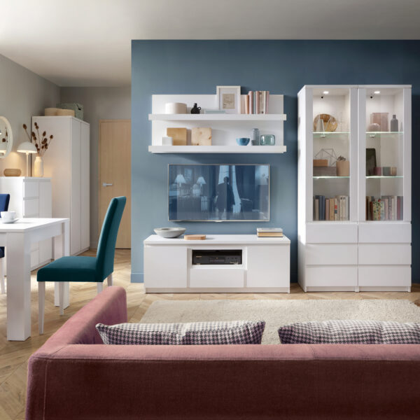 Birtley 2 Door 1 Drawer 136cm Wide TV Cabinet in White | Self Assembly