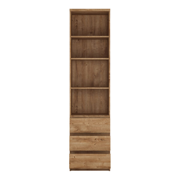 Birtley Tall Narrow 3 Drawer Bookcase in Oak | Self Assembly