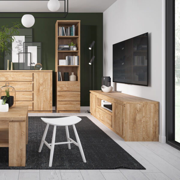 Birtley Tall Narrow 3 Drawer Bookcase in Oak | Self Assembly