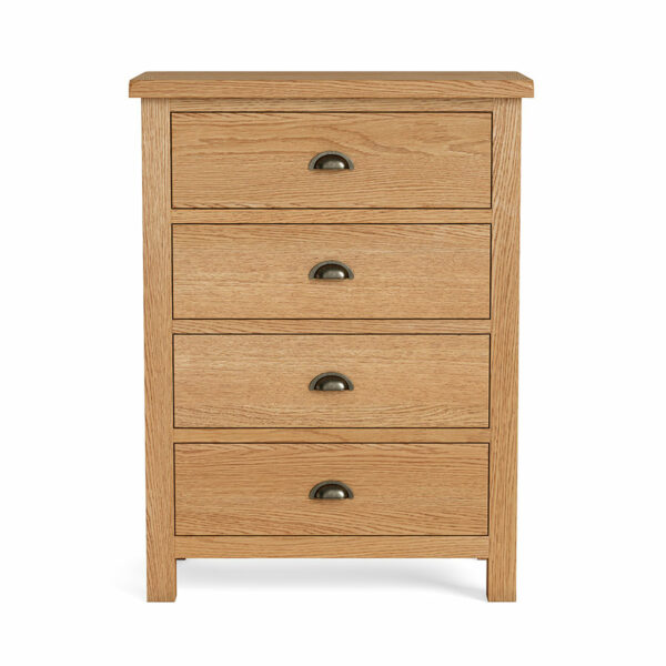 Ancroft Waxed Oak 4 Drawer Chest | Fully Assembled