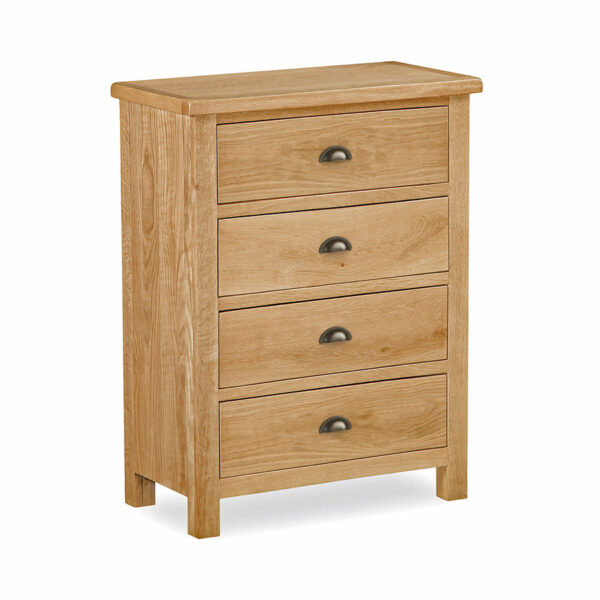 Ancroft Waxed Oak 4 Drawer Chest | Fully Assembled