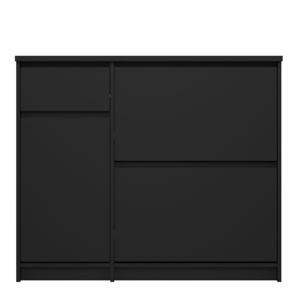 Moderno Shoe Cabinet with 2 Shoe Compartments, 1 Door and 1 Drawer in Black Matte | Self Assembly