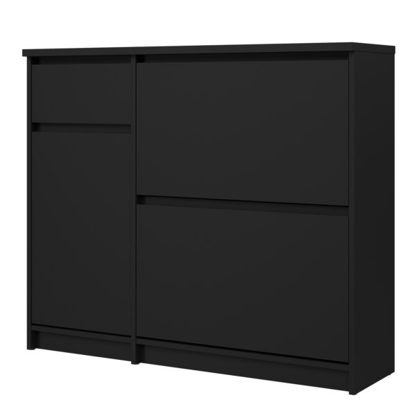 Moderno Shoe Cabinet with 2 Shoe Compartments, 1 Door and 1 Drawer in Black Matte | Self Assembly