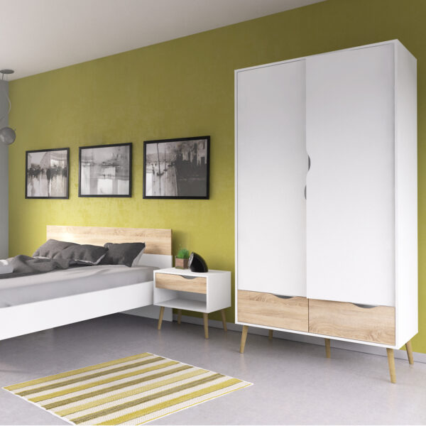 Oslo Pair of 2 Bedside 1 Drawer Cabinets in White and Oak | Self Assembly