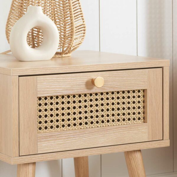 Chigwell 1 Drawer Rattan Bedside Oak | Assembly Required