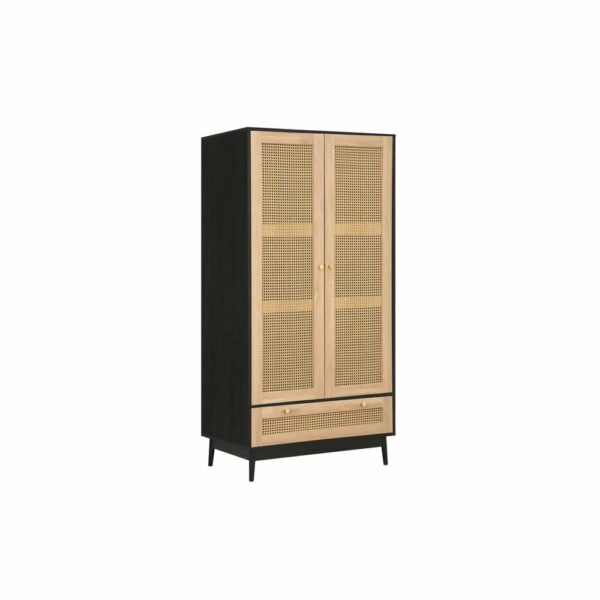 Chigwell 2 Door 1 Drawer Rattan Wardrobe Black | Assembly Required