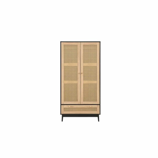 Chigwell 2 Door 1 Drawer Rattan Wardrobe Black | Assembly Required