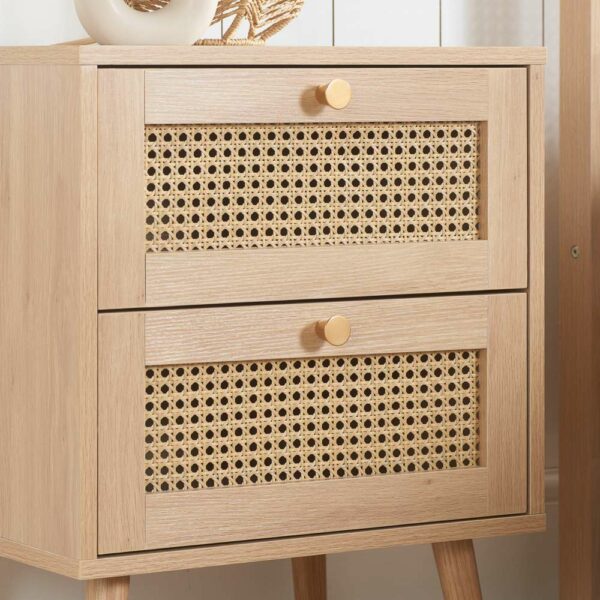 Chigwell 2 Drawer Rattan Bedside Oak | Assembly Required | Clearance