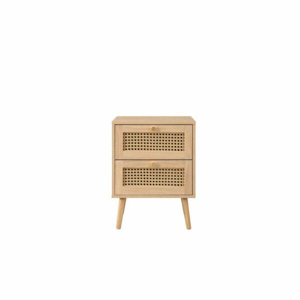 Chigwell 2 Drawer Rattan Bedside Oak | Assembly Required | Clearance