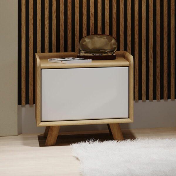 White Woodside Oak Bedside 1 Door | Assembly Required