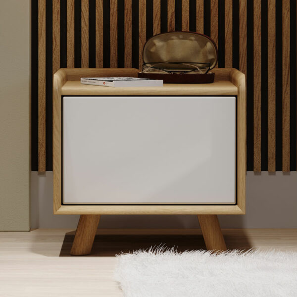 White Woodside Oak Bedside 1 Door | Assembly Required
