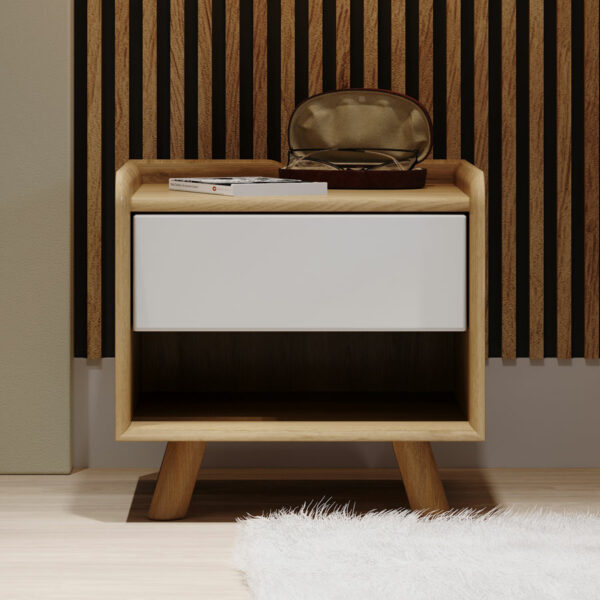 White Woodside Oak Bedside 1 Drawer | Assembly Required | Clearance