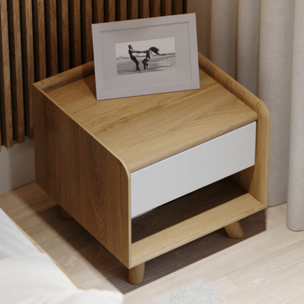 White Woodside Oak Bedside 1 Drawer | Assembly Required | Clearance