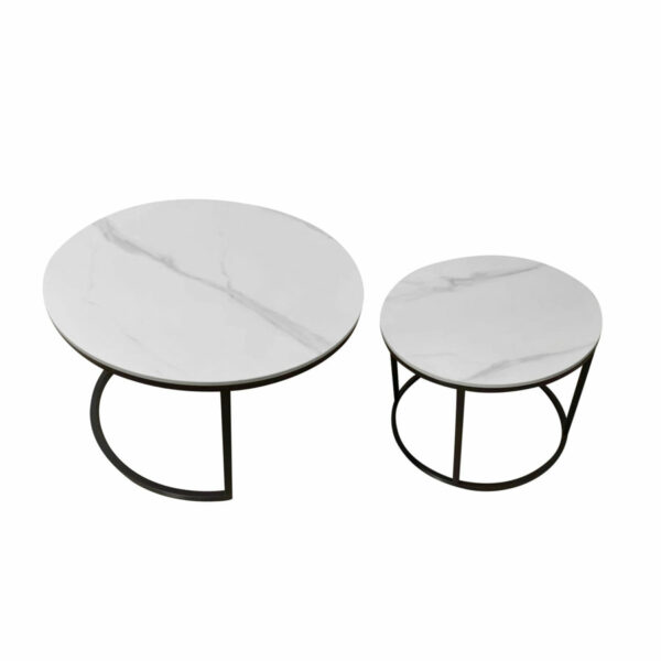 White Hera Round Nest of Coffee Tables | Fully Assembled