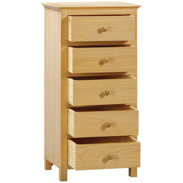 Emperor Oak 5 Drawer Tall Chest | Fully Assembled | Clearance