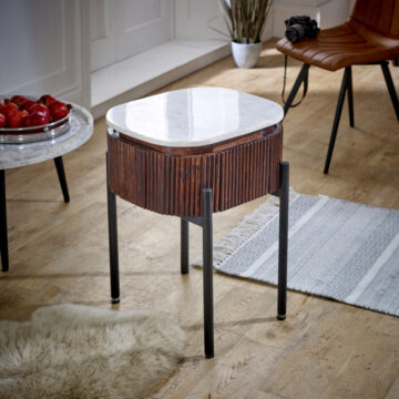 Chardale Mango Wood Bedside Table With Marble Top & Metal Legs