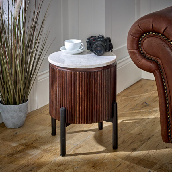 Chardale Mango Wood Side Table With Marble Top & Metal Legs |