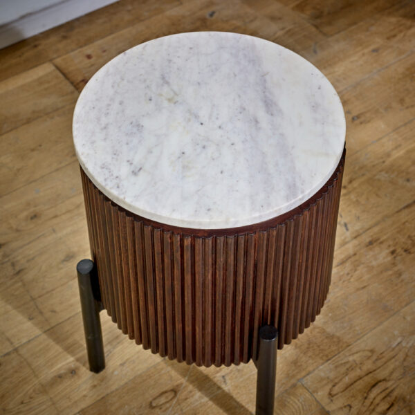 Chardale Mango Wood Side Table With Marble Top & Metal Legs |