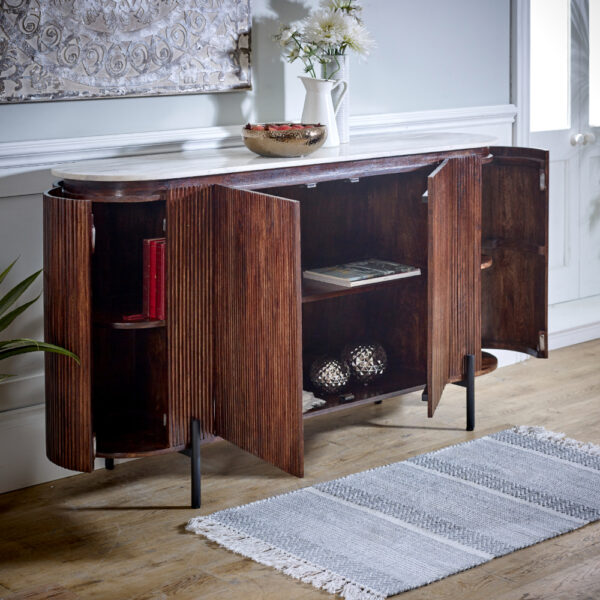 Chardale Mango Wood Sideboard With Marble Top & Metal Legs |