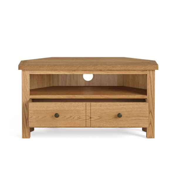 Bywell Waxed Oak Corner TV Unit | Fully Assembled