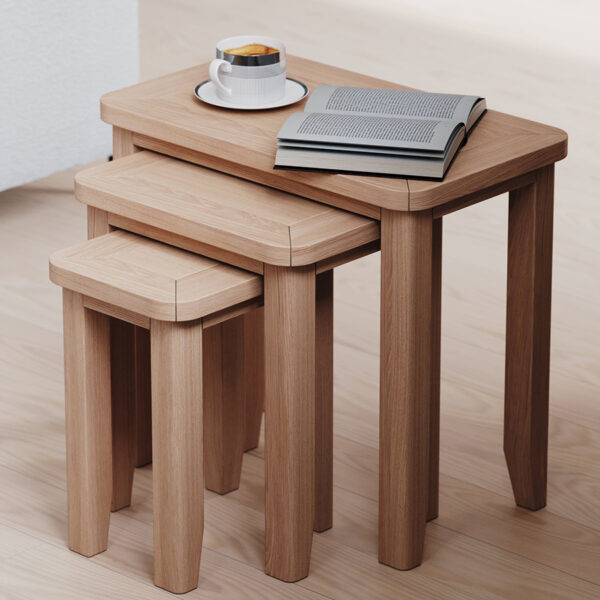 Arland Natural Oak Nest of 3 Tables | Fully Assembled