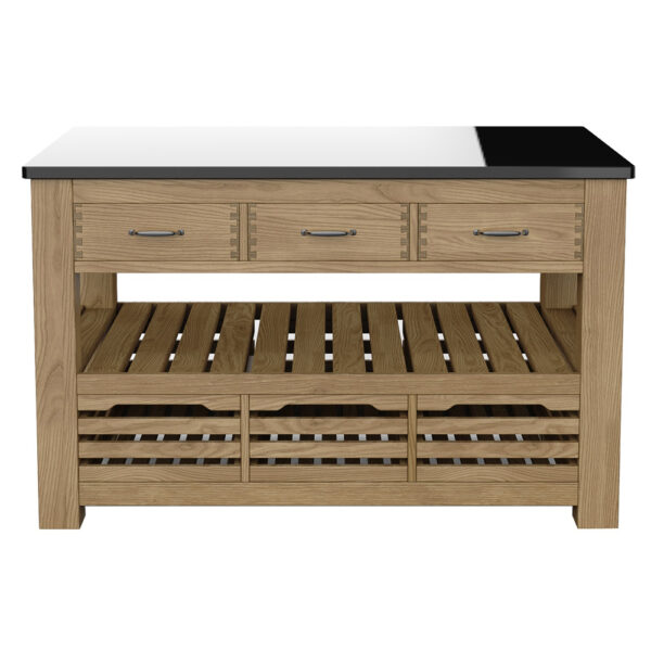 Kennington Kitchen Island (Oak) Three Drawer With Black Granite Top | Fully Assembled
