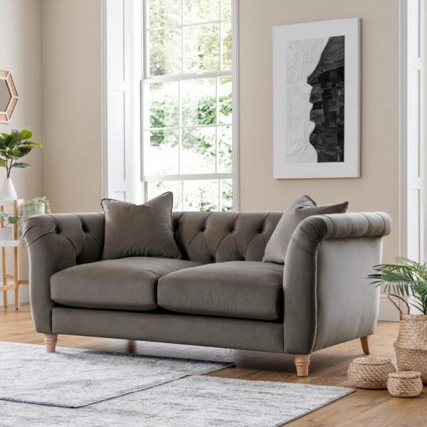 Weston 2 Seater Sofa | Velvet Mushroom | Fully Assembled