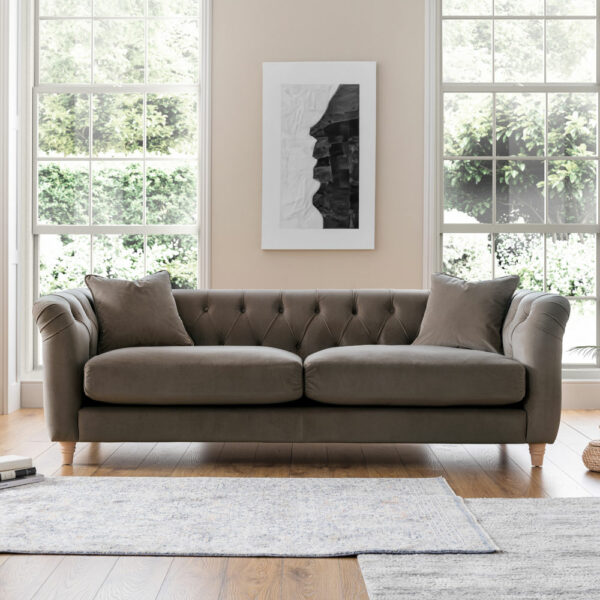 Weston 3 Seater Sofa | Velvet Mushroom | Fully Assembled