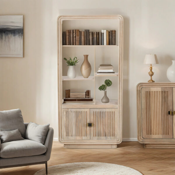 Beachfront Carved Mango Wood Bookcase