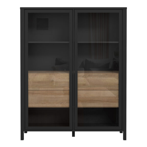 Hard Rock Extra Wide Display Cabinet in Matt Black/Riviera Oak